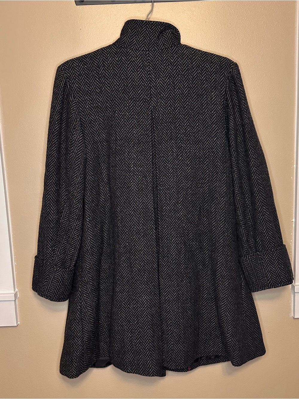Relativity Black/Charcoal Herringbone Double Breasted Coat - Picture 7 of 7